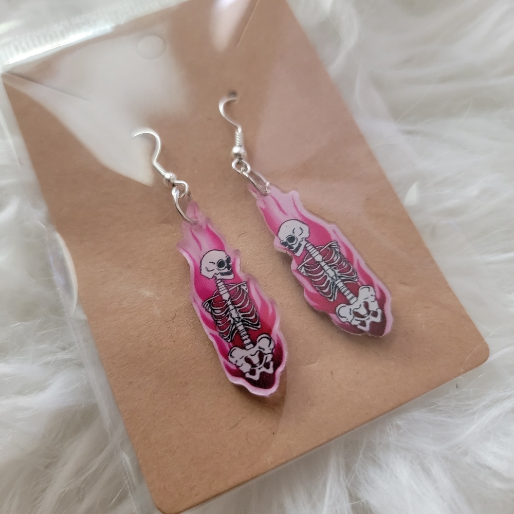 Pink Skeleton Earrings